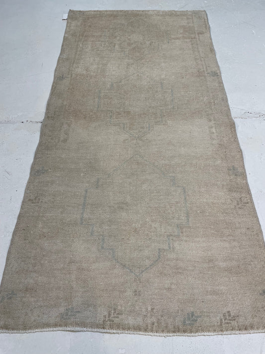 Hand-Knotted Wool Runner Turkish Oushak 2'11" x 6'