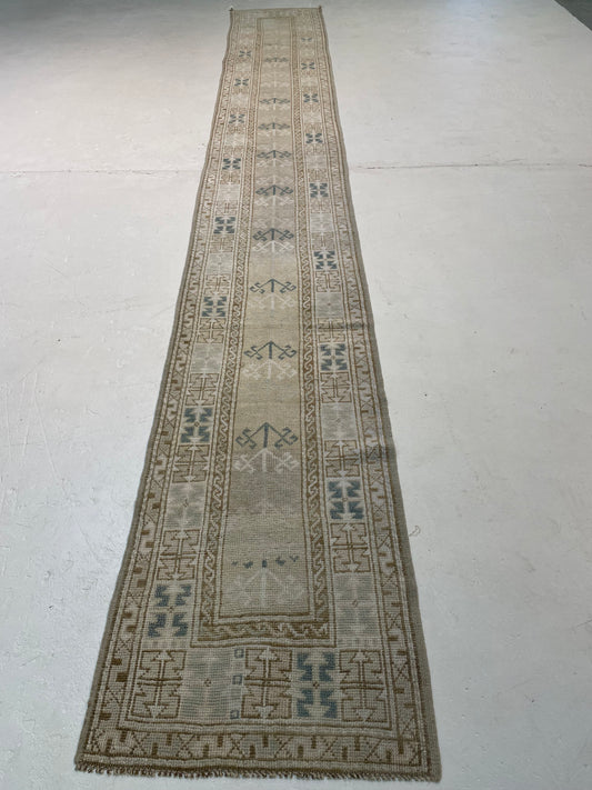 Hand-Knotted Wool Runner Turkish Oushak 2'11" x 15'10"