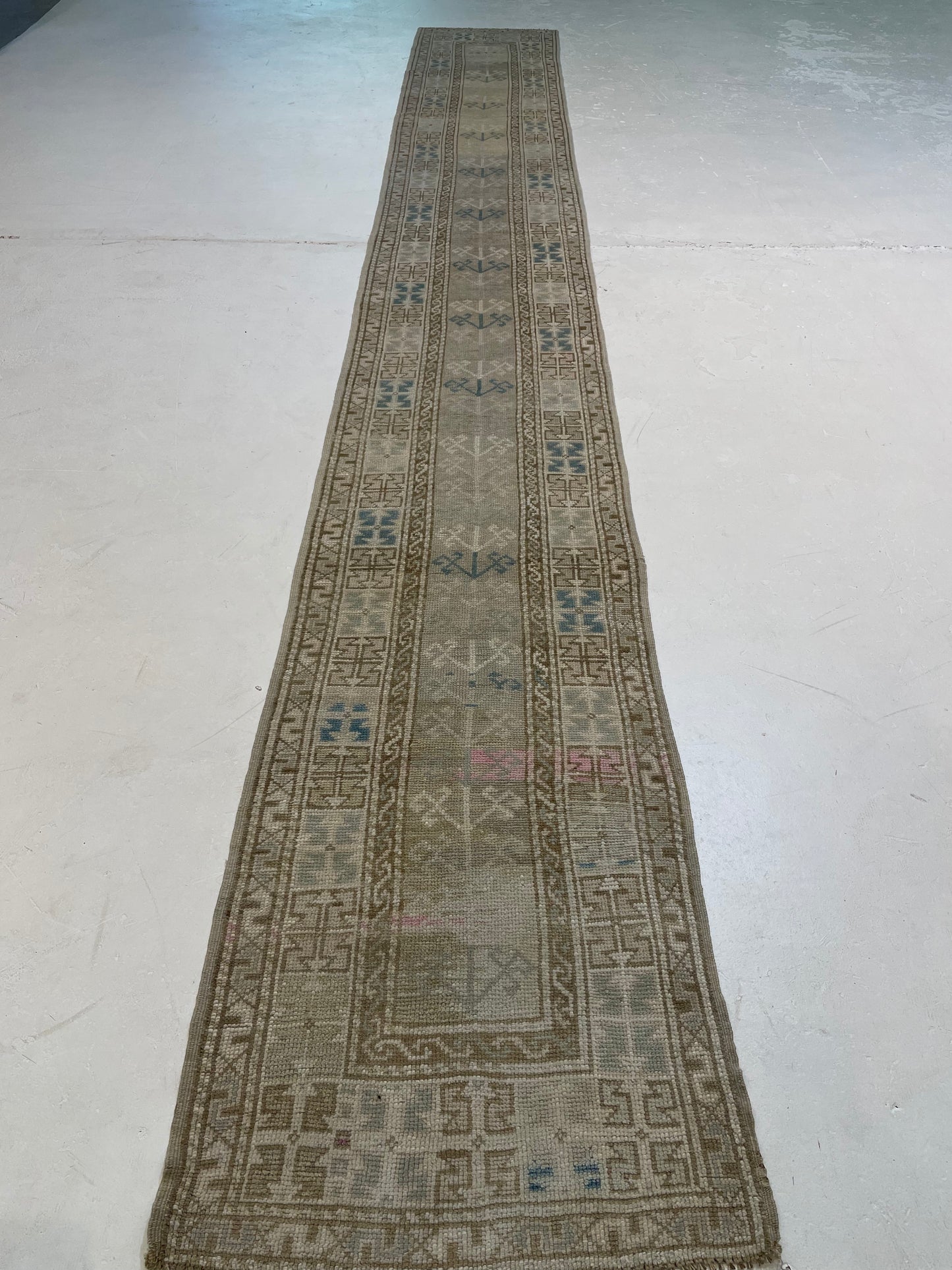 Hand-Knotted Wool Runner Turkish Oushak 2'11" x 15'10"