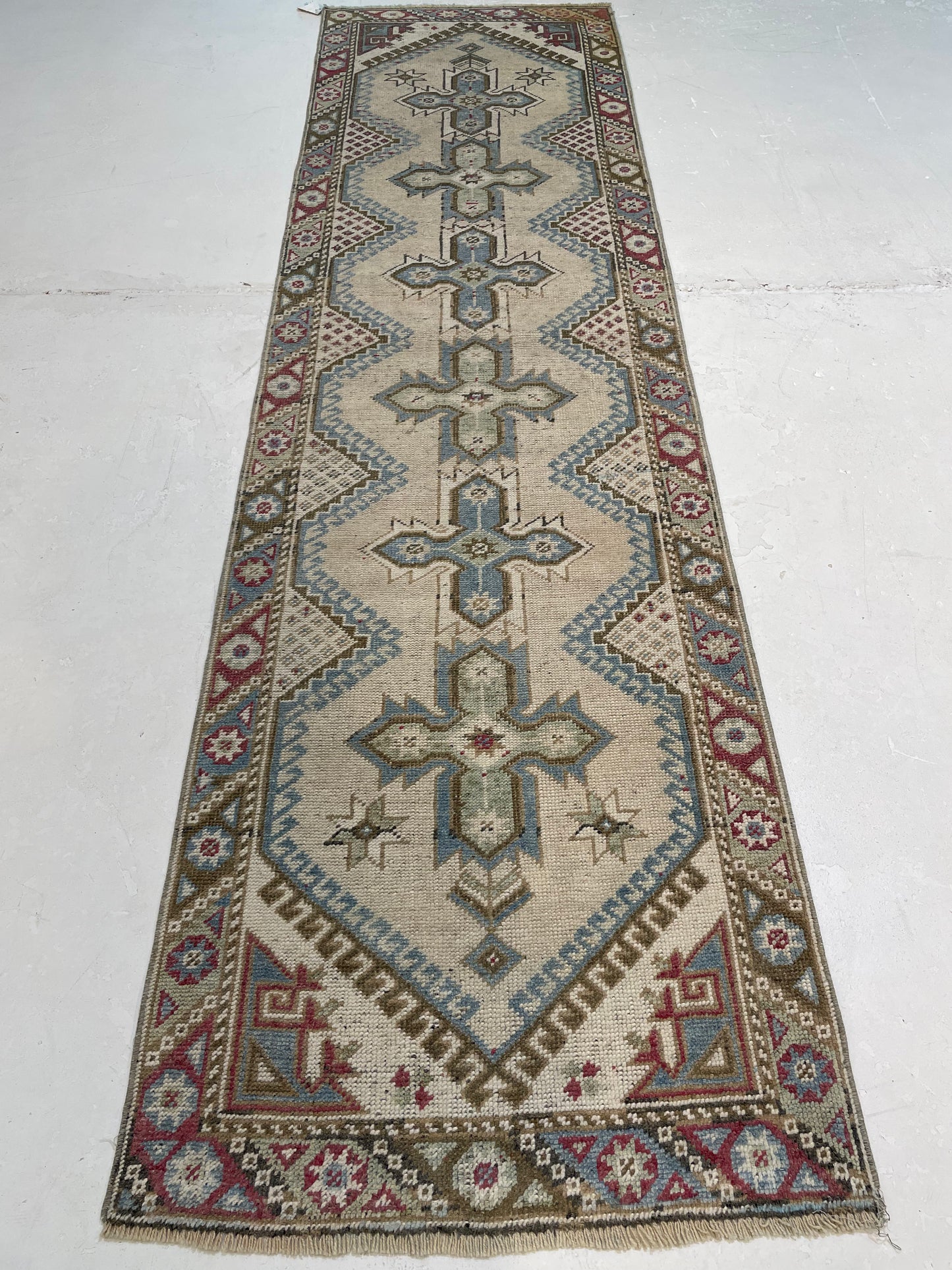 Hand-Knotted Wool Runner Turkish Oushak 2'5" x 8'7"