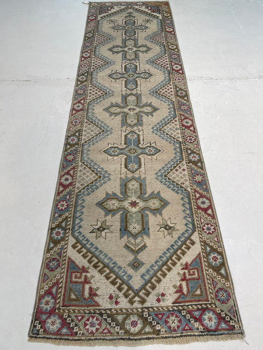 Hand-Knotted Wool Runner Turkish Oushak 2'5" x 8'7"