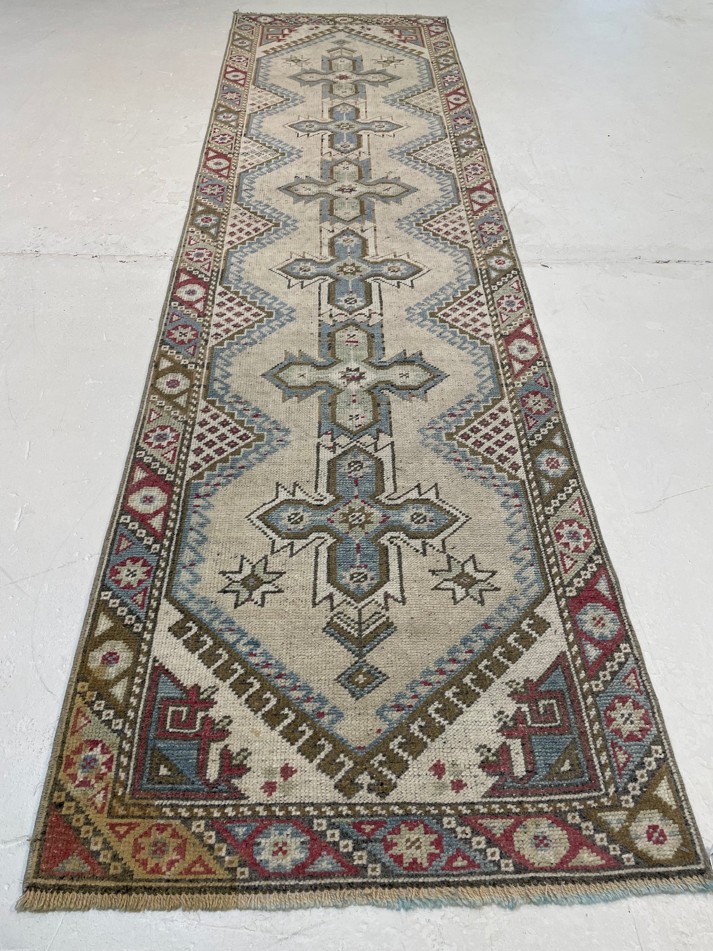 Hand-Knotted Wool Runner Turkish Oushak 2'5" x 8'7"