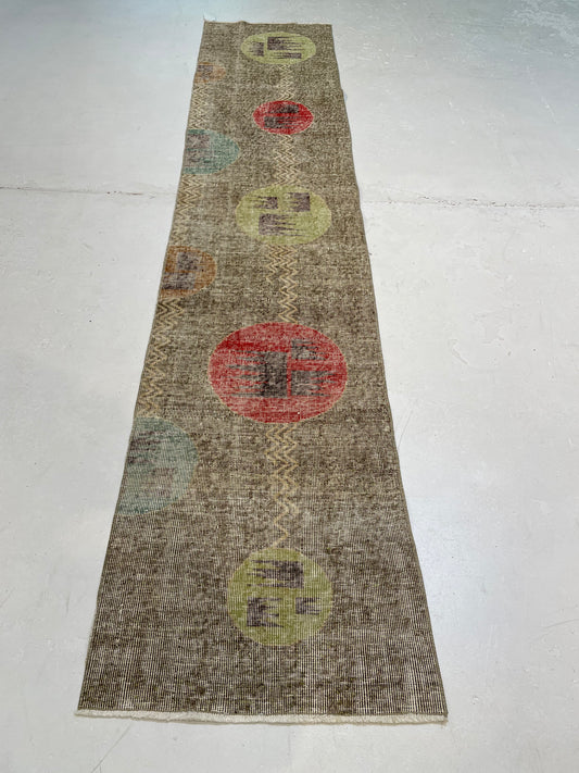 Hand-Knotted Wool Runner Turkish Oushak 2' x 9'8"