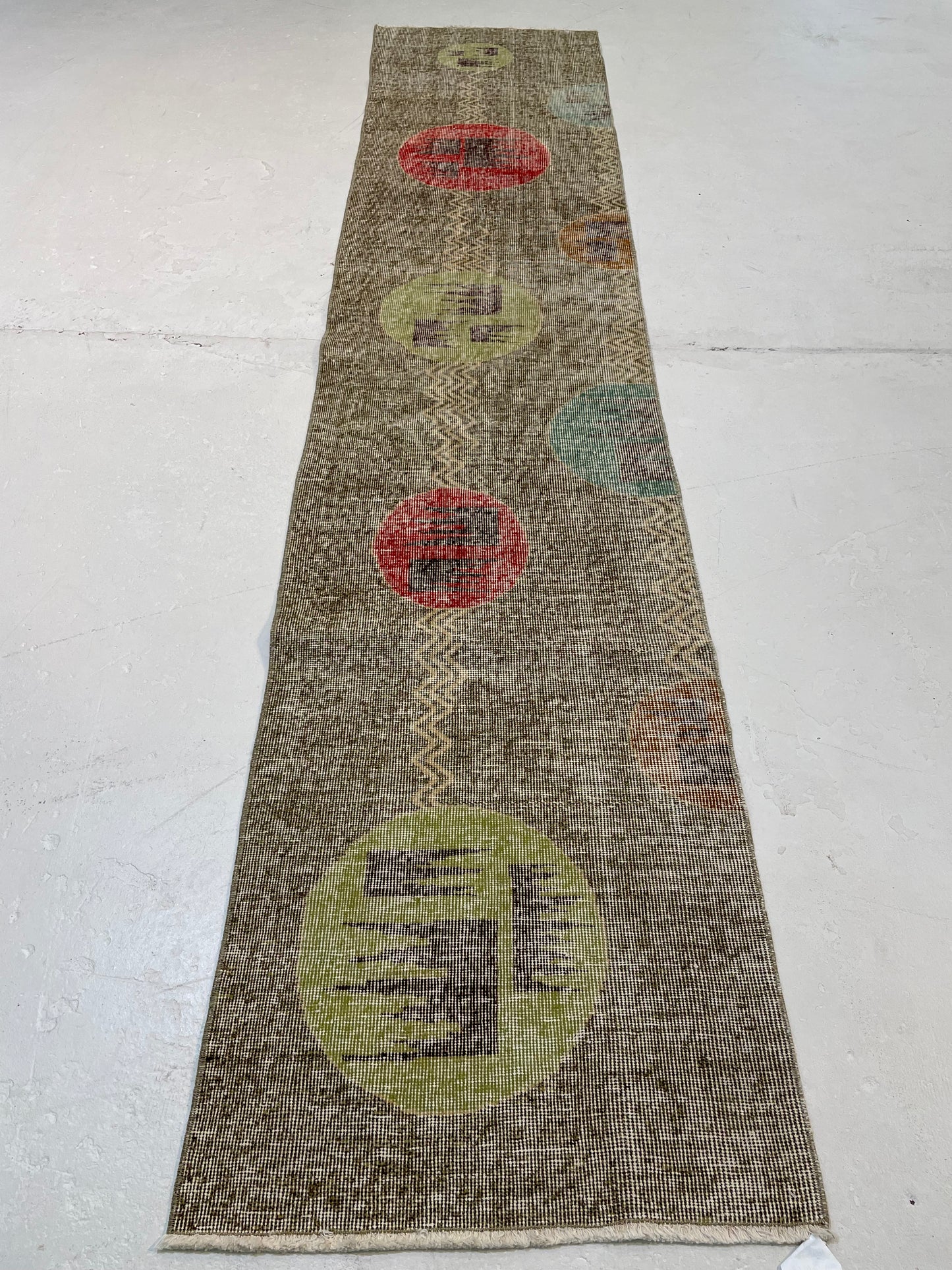 Hand-Knotted Wool Runner Turkish Oushak 2' x 9'8"