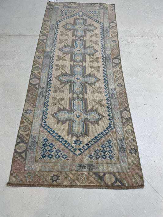 Hand-Knotted Wool Runner Turkish Oushak 2'3" x 5'9"