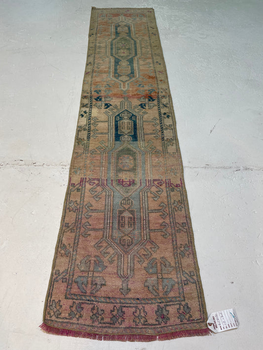 Hand-Knotted Wool Runner Turkish Oushak 1'7" x 7'6"