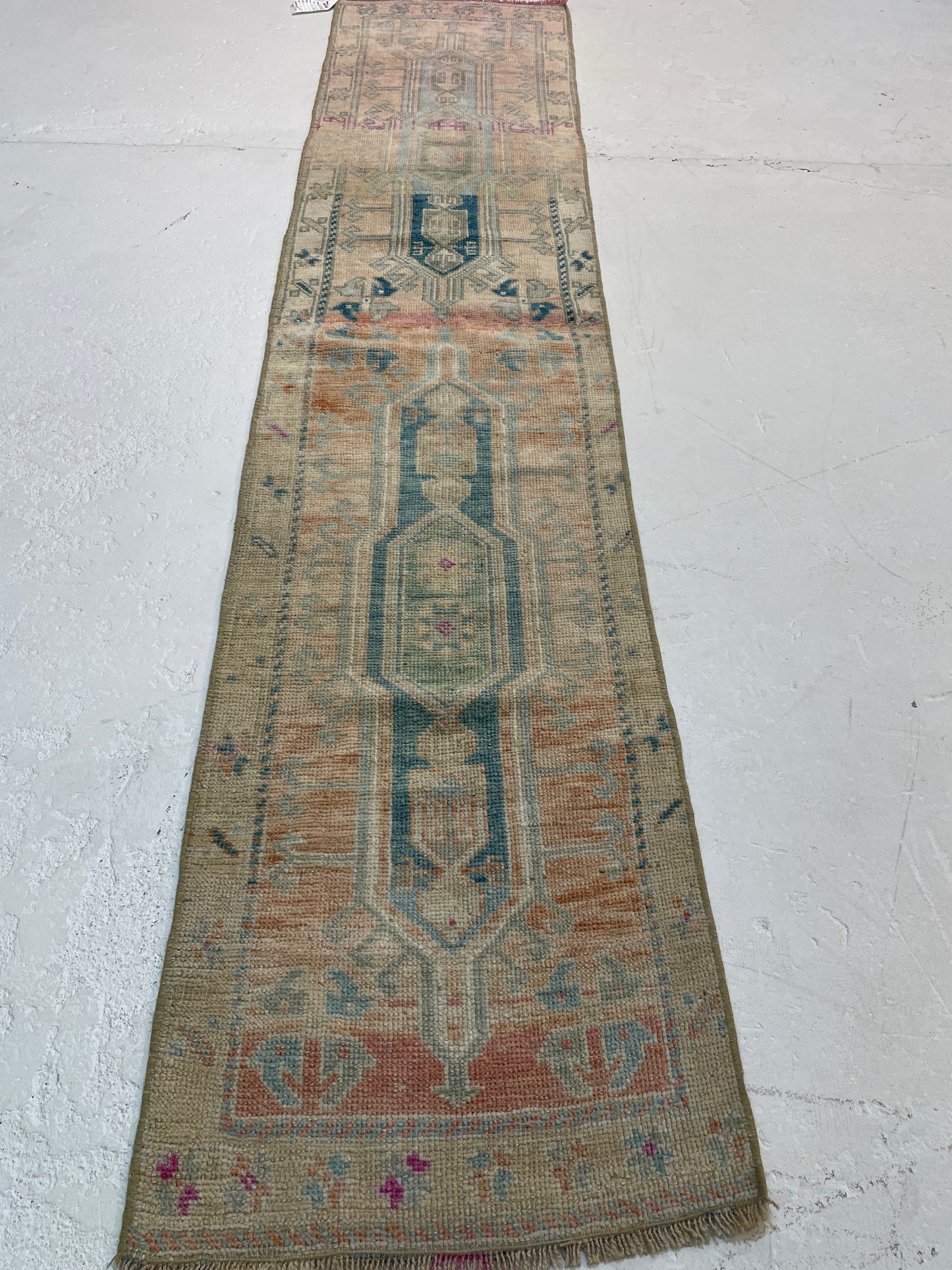 Hand-Knotted Wool Runner Turkish Oushak 1'7" x 7'6"