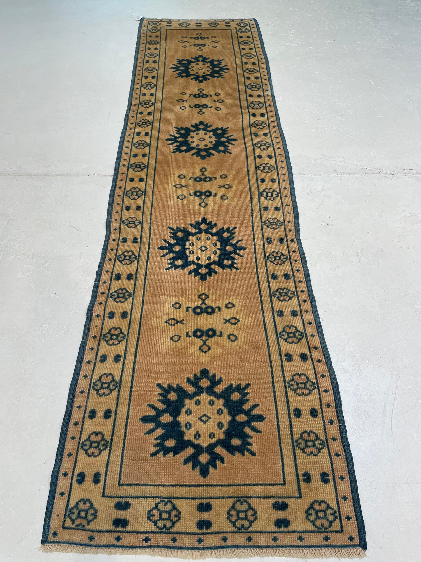 Hand-Knotted Wool Runner Turkish Oushak 2'3" x 8'8"