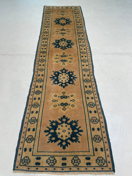 Hand-Knotted Wool Runner Turkish Oushak 2'3" x 8'8"