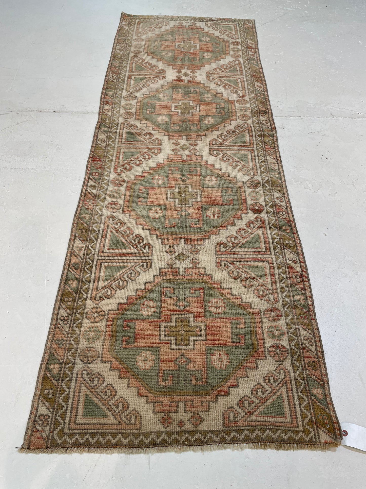 Hand-Knotted Wool Runner Turkish Oushak 2'6" x 7'4"