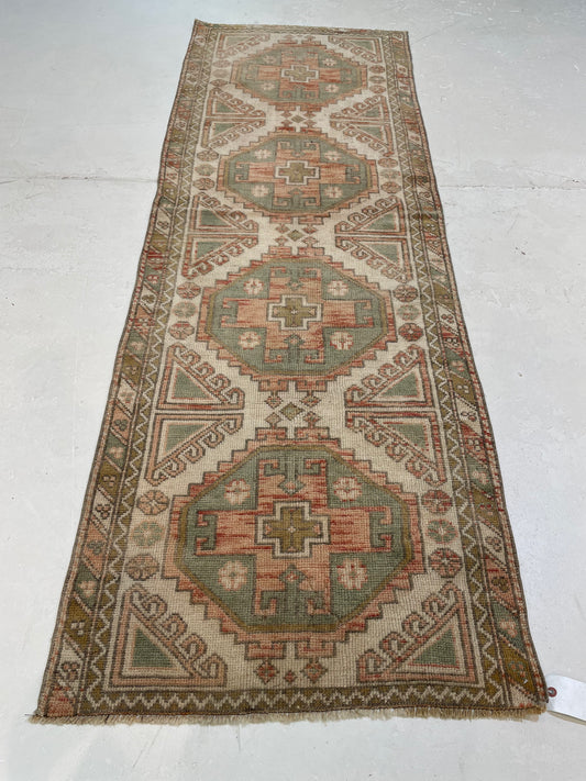 Hand-Knotted Wool Runner Turkish Oushak 2'6" x 7'4"