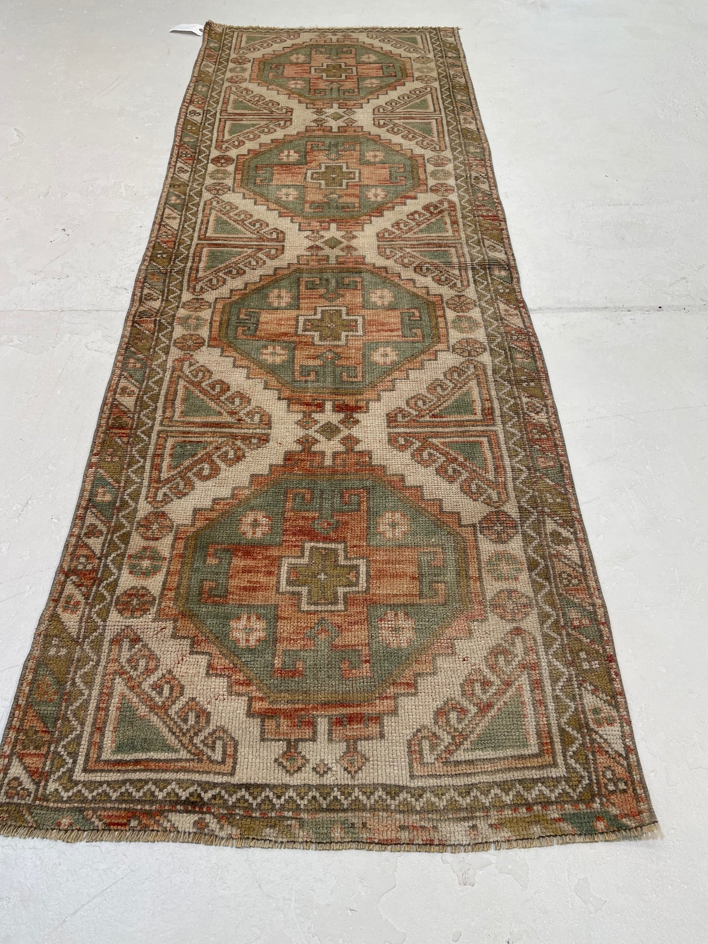 Hand-Knotted Wool Runner Turkish Oushak 2'6" x 7'4"