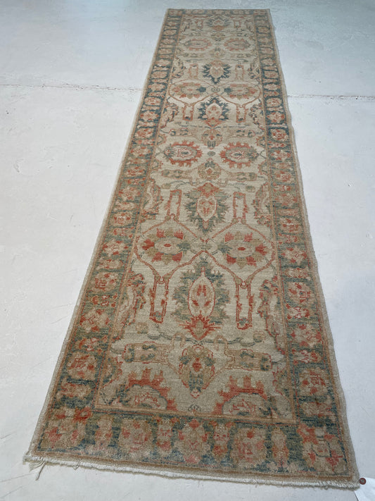 Hand-Knotted Wool Runner Turkish Oushak 2'5" x 9'8"