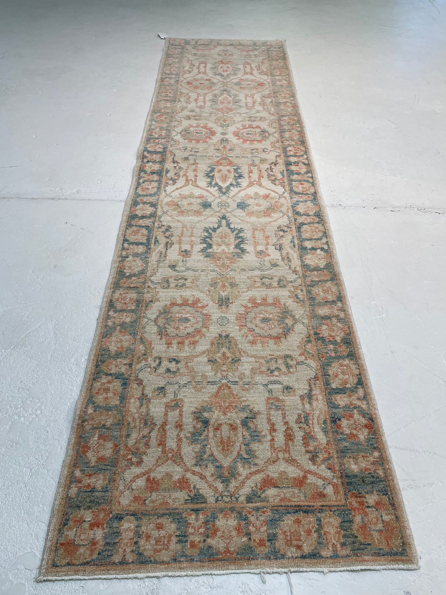 Hand-Knotted Wool Runner Turkish Oushak 2'5" x 9'8"