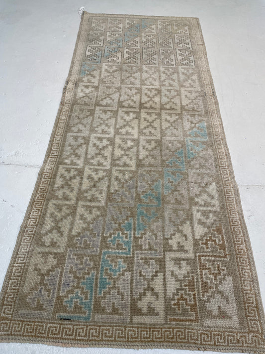 Hand-Knotted Wool Runner Turkish Oushak 2'5" x 5'11"
