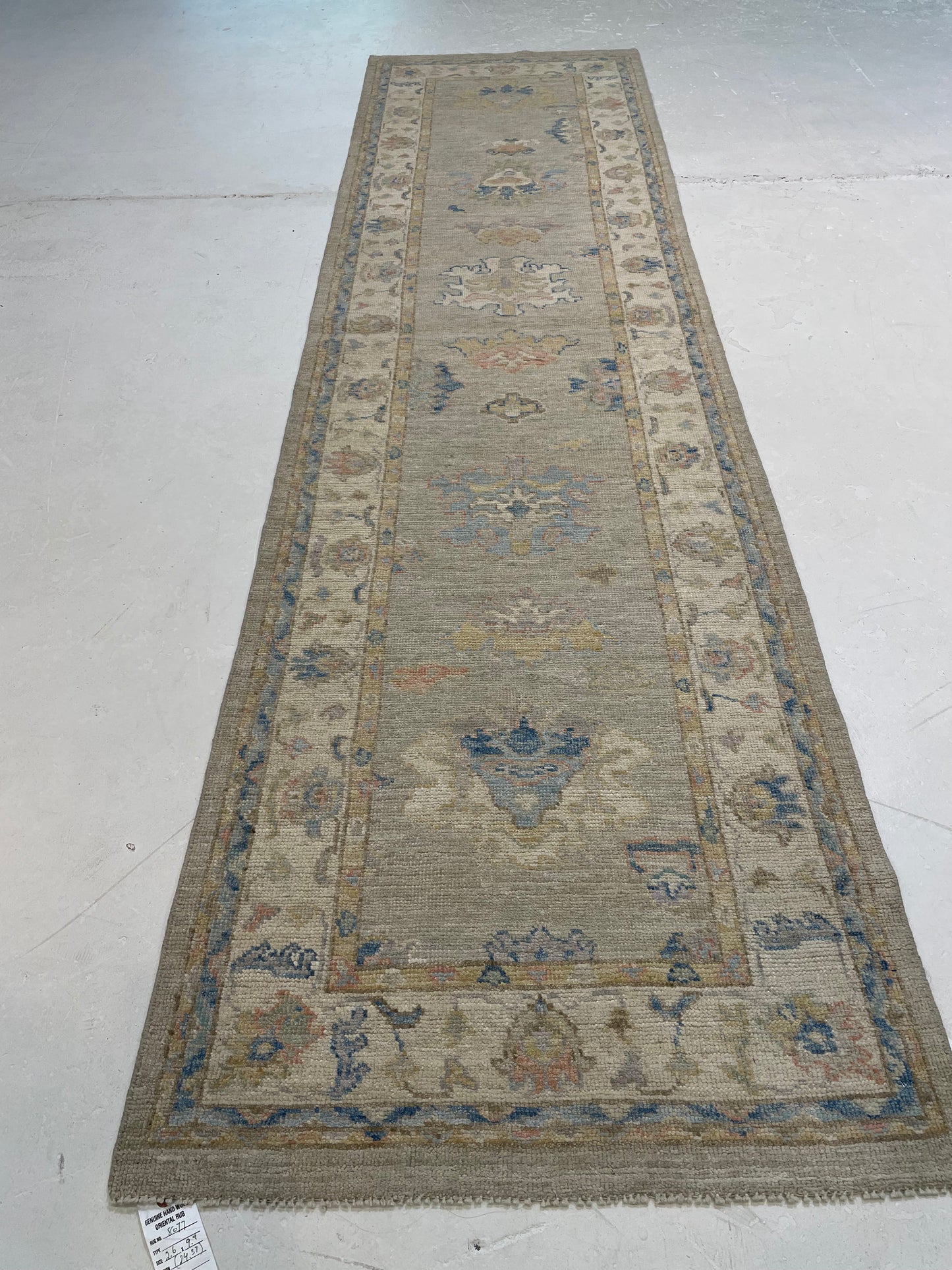 Hand-Knotted Wool Runner Turkish Oushak 2'6" x 9'9"