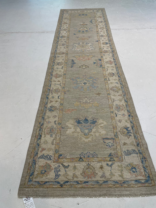 Hand-Knotted Wool Runner Turkish Oushak 2'6" x 9'9"