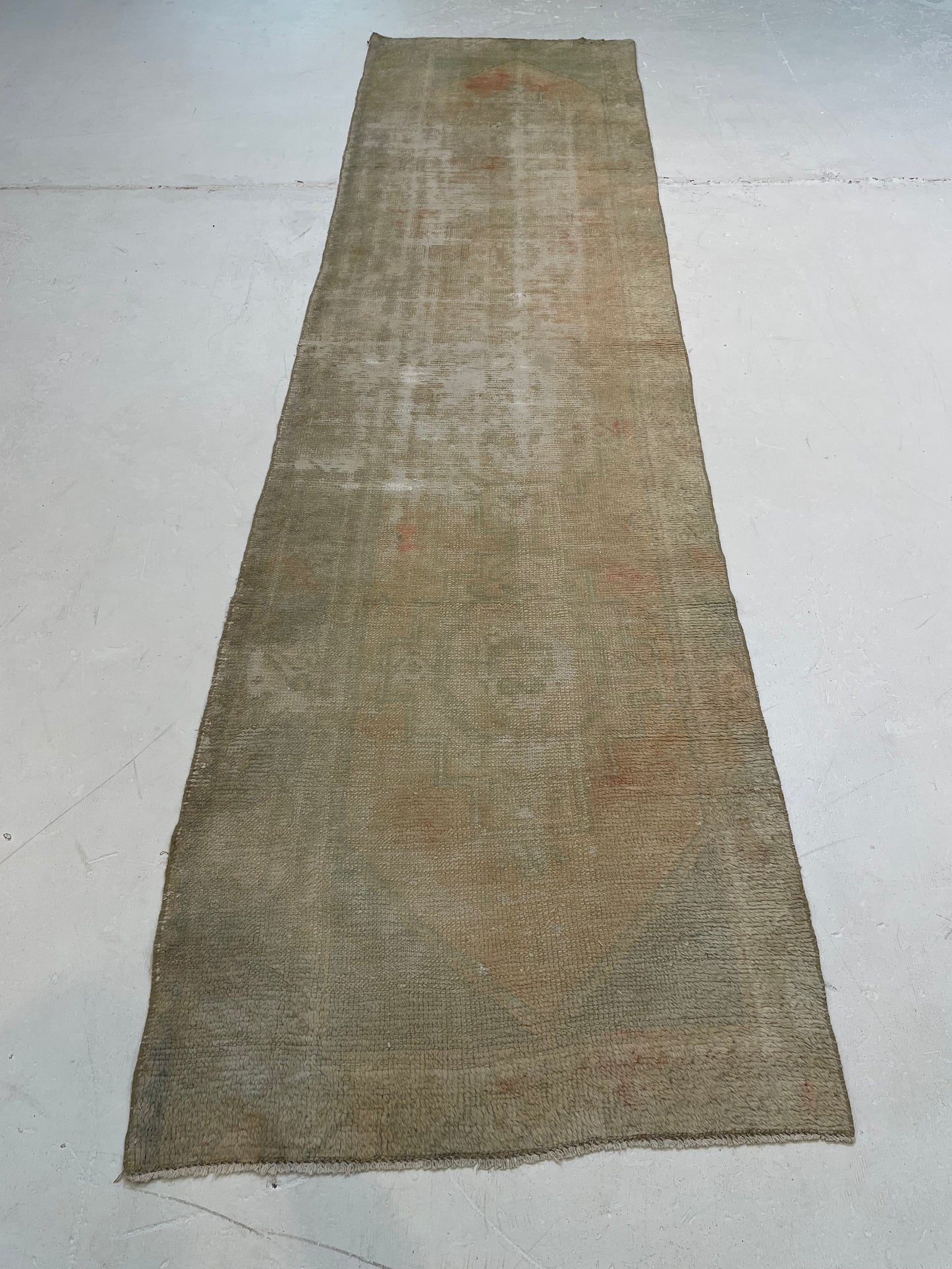 Hand-Knotted Wool Runner Turkish Oushak 2'7" x 9'7"