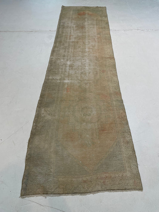 Hand-Knotted Wool Runner Turkish Oushak 2'7" x 9'7"