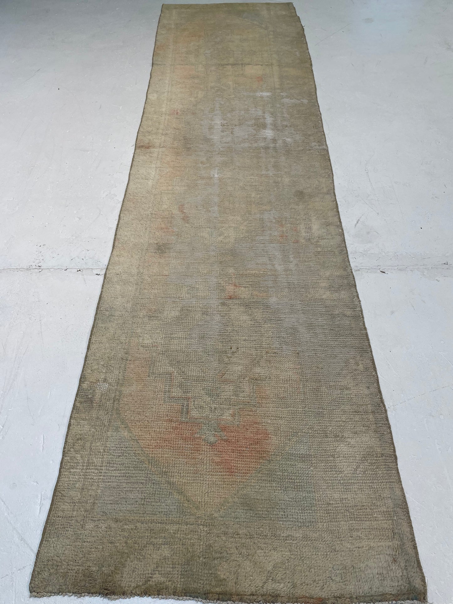 Hand-Knotted Wool Runner Turkish Oushak 2'7" x 9'7"