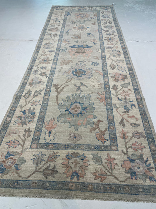 Hand-Knotted Wool Runner Turkish Oushak 4'2" x 11'10"