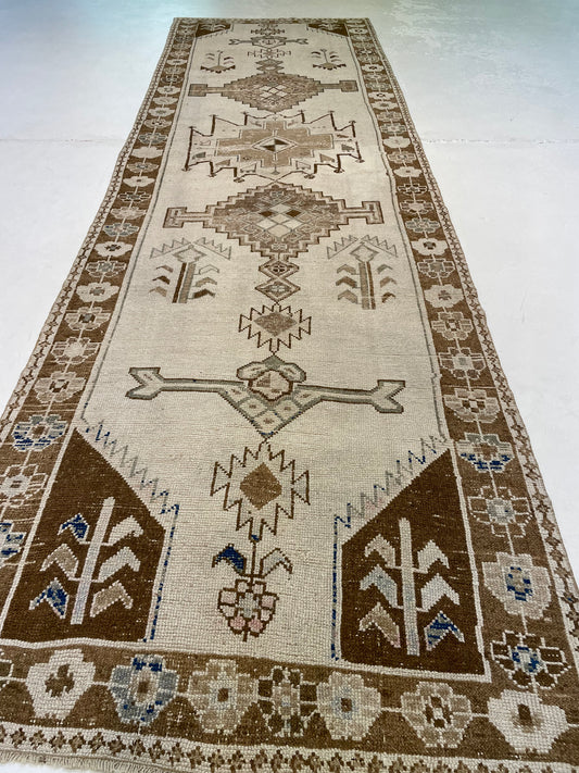 Hand-Knotted Wool Runner Turkish Oushak 4'5" x 14'7"