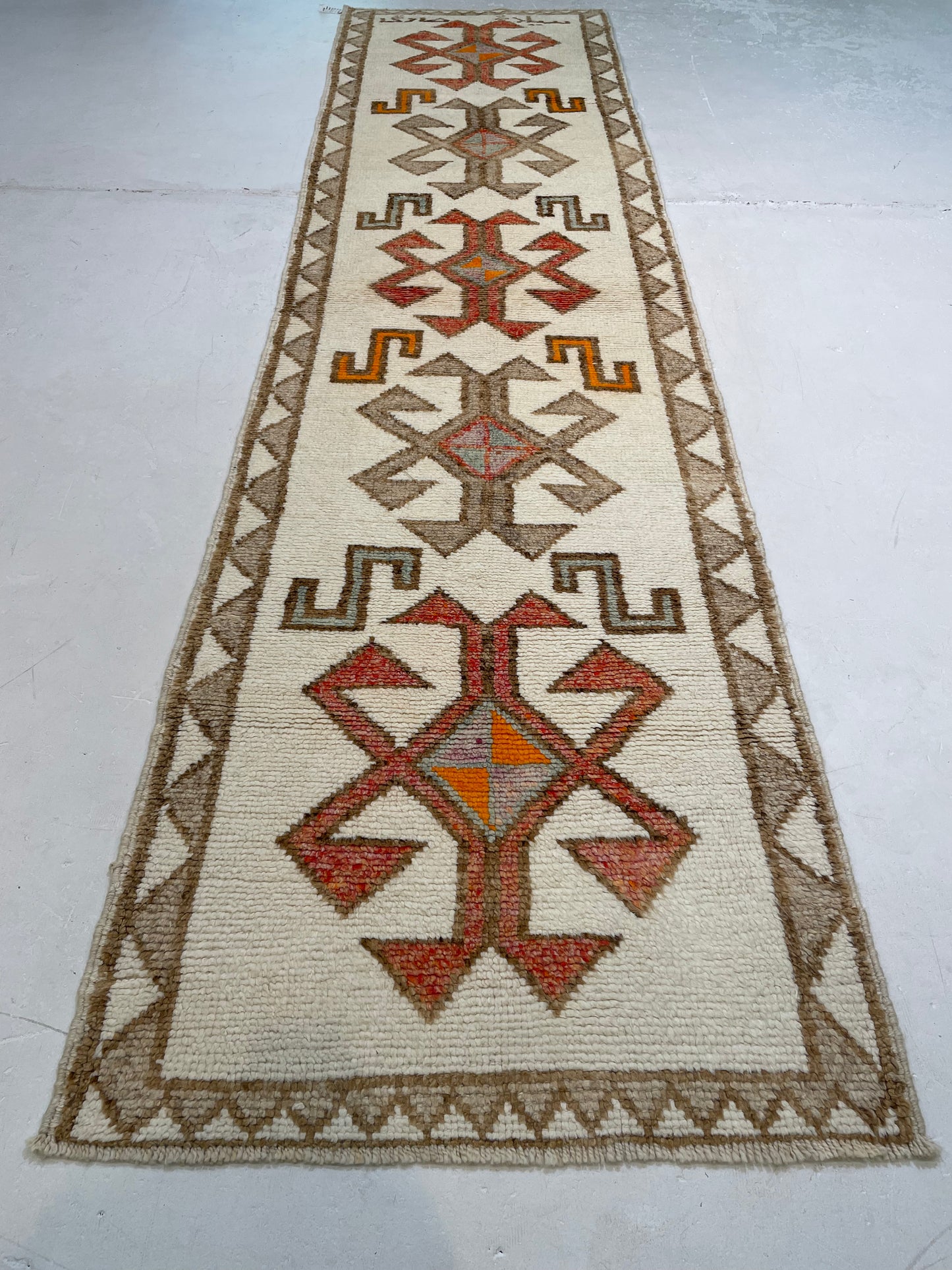 Hand-Knotted Wool Runner Turkish Oushak 3'1" x 12'2"