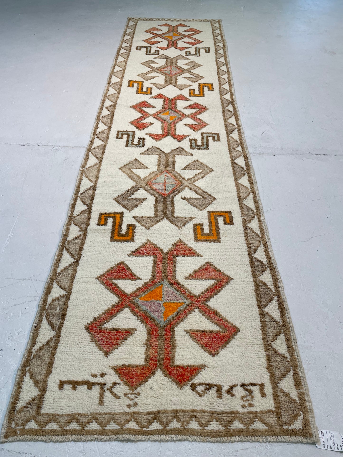 Hand-Knotted Wool Runner Turkish Oushak 3'1" x 12'2"
