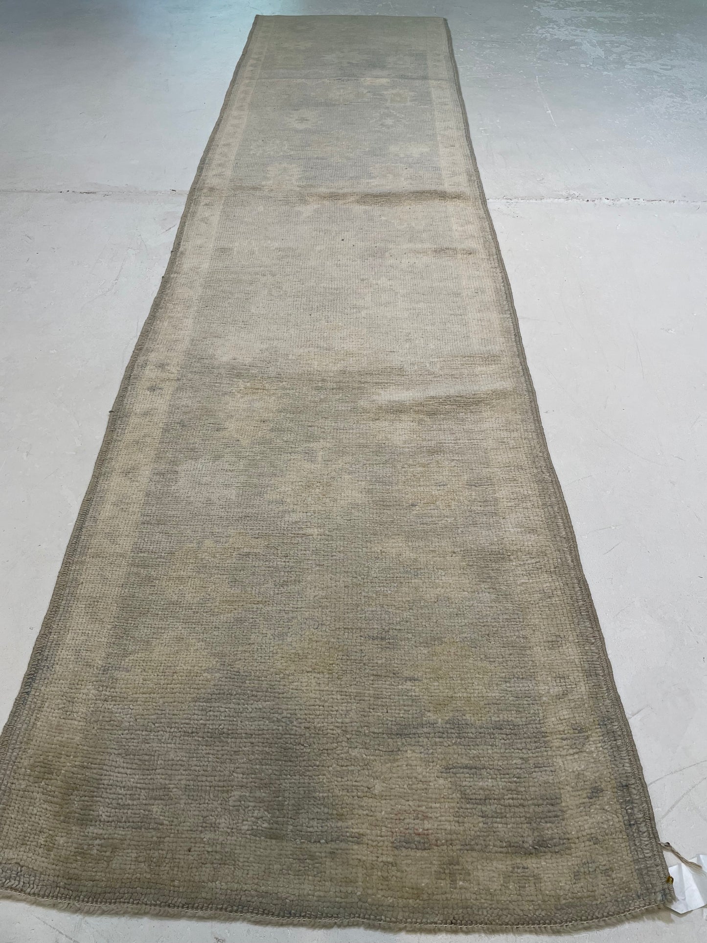 Hand-Knotted Wool Runner Turkish Oushak 3'1" x 12'5"