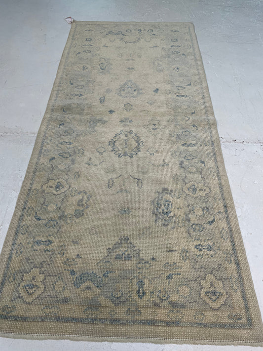 Hand-Knotted Wool Runner Turkish Oushak 3' x 6'8"