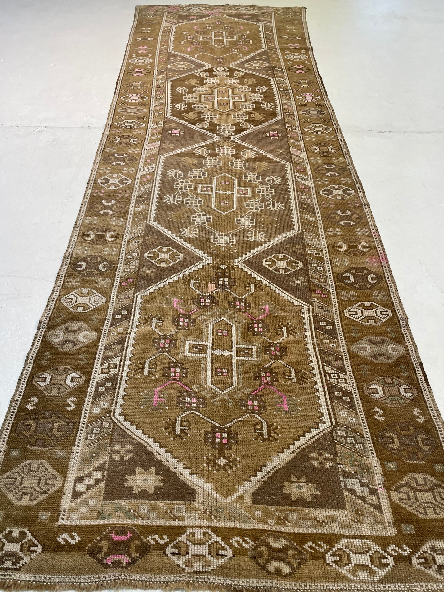 Hand-Knotted Wool Runner Turkish Oushak 3'6" x 11'4"