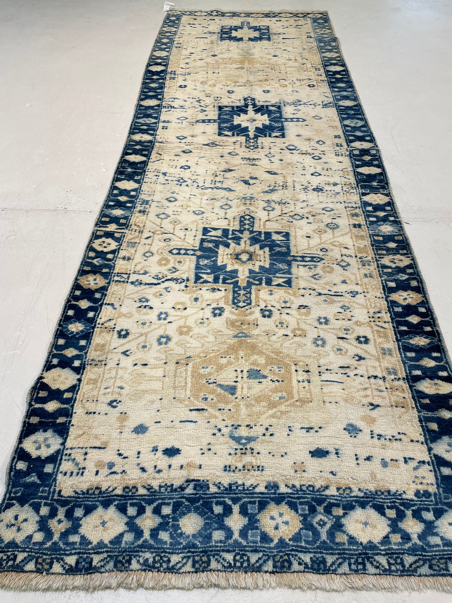 Hand-Knotted Wool Runner Turkish Oushak 3'1" x 9'2"