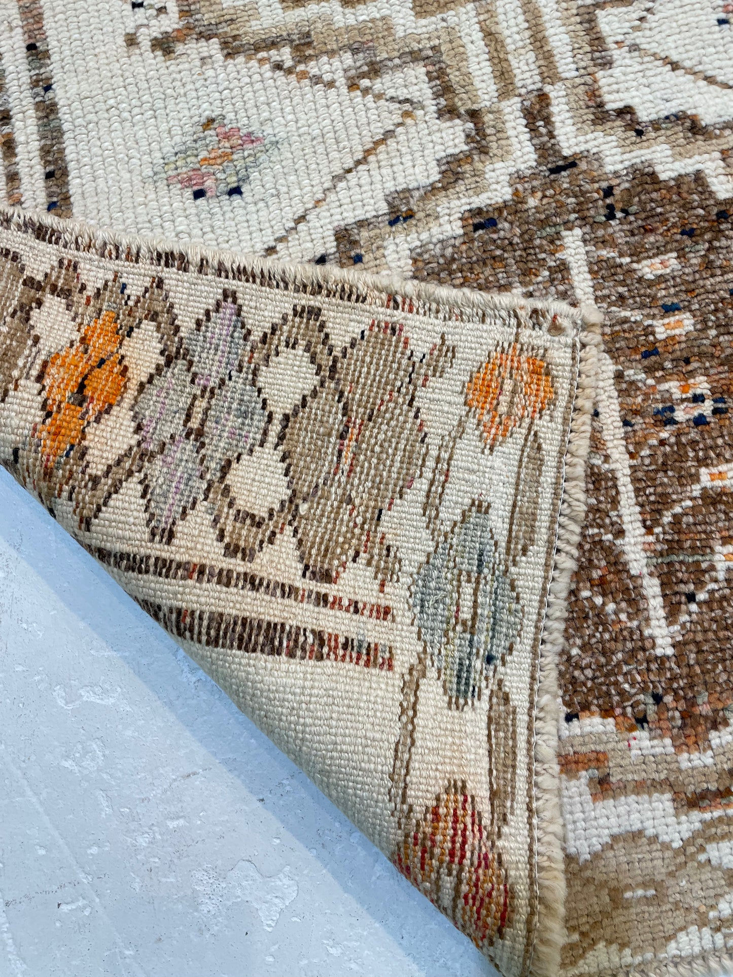 Hand-Knotted Wool Runner Turkish Oushak 3'5" x 12'