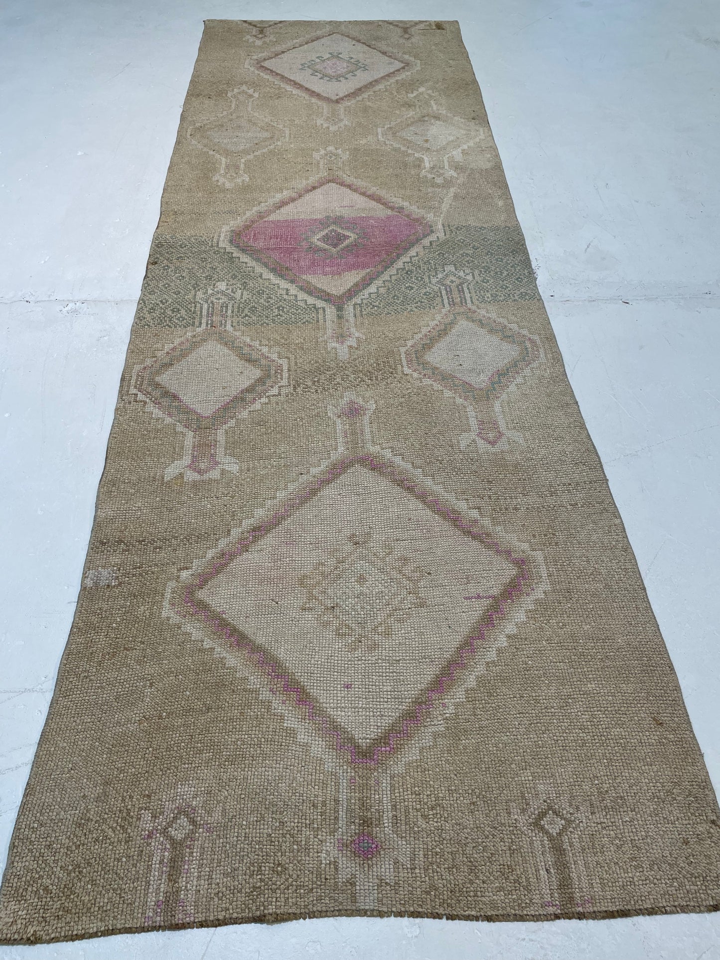 Hand-Knotted Wool Runner Turkish Oushak 3'1" x 9'7"