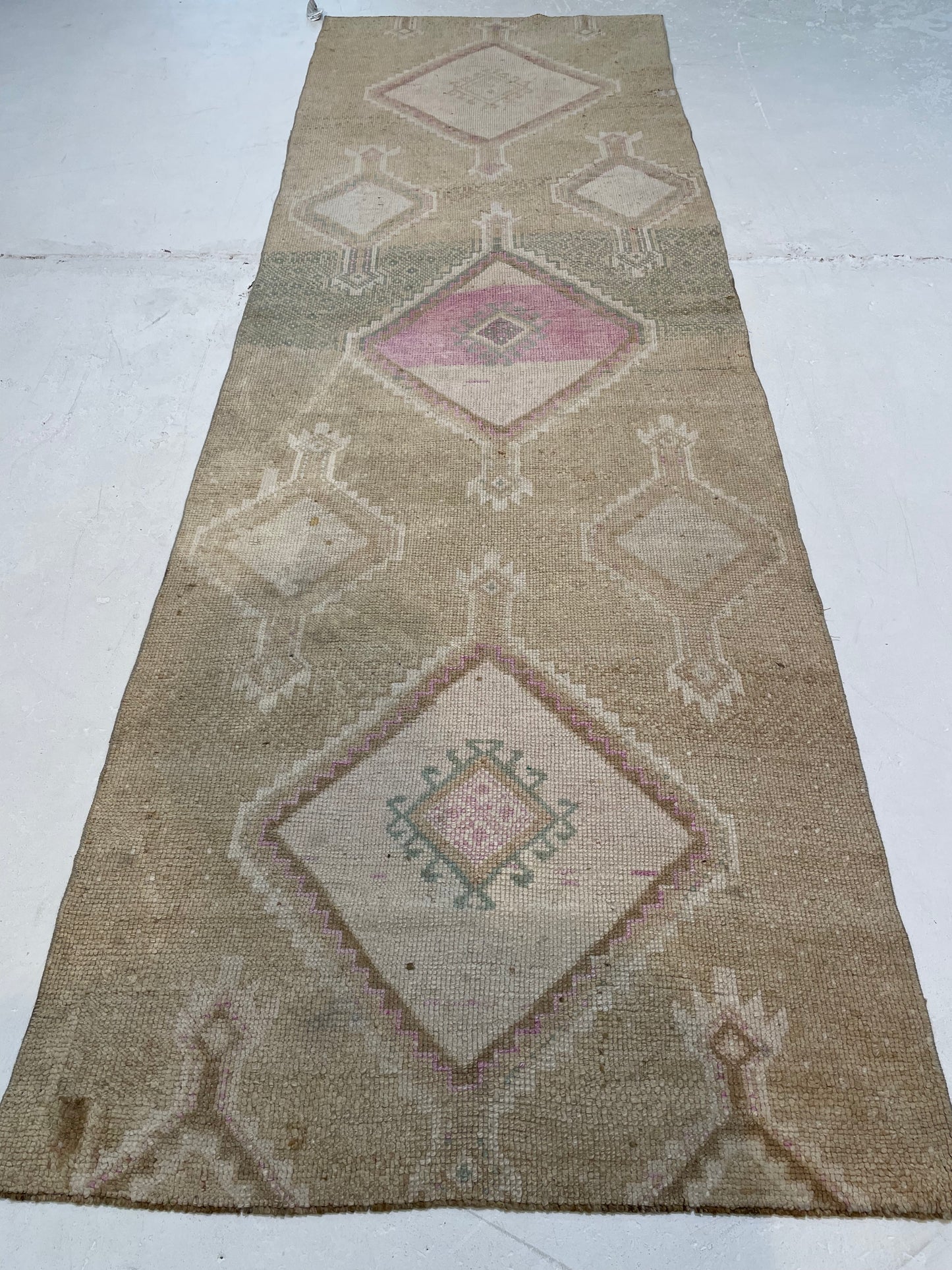 Hand-Knotted Wool Runner Turkish Oushak 3'1" x 9'7"