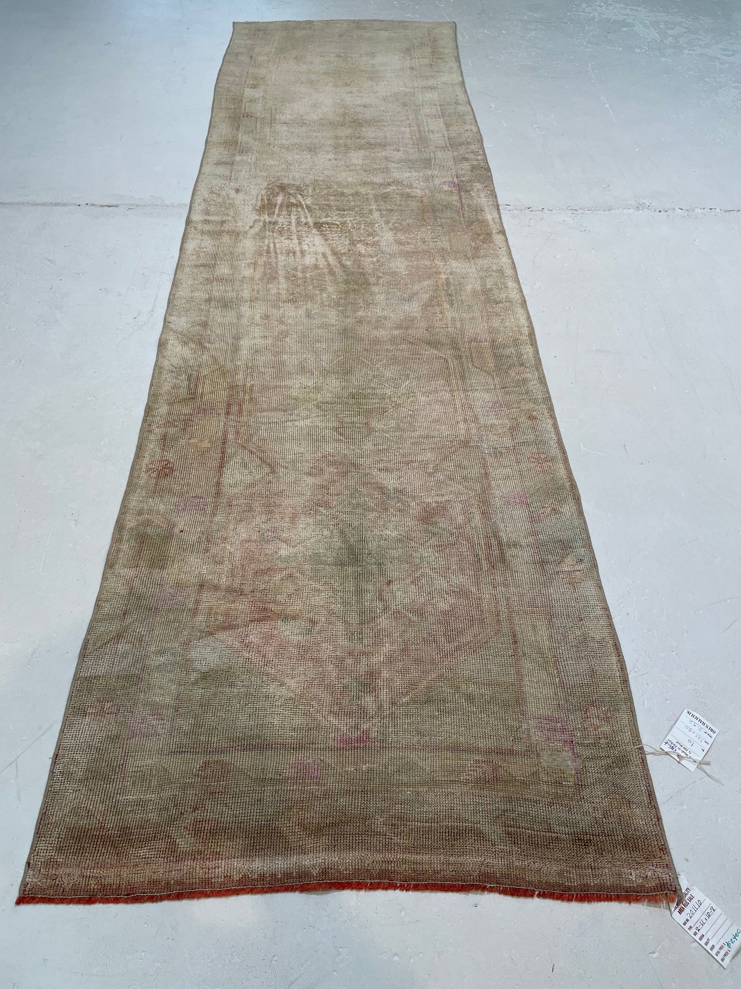 Hand-Knotted Wool Runner Turkish Oushak 2'11" x 10'8"