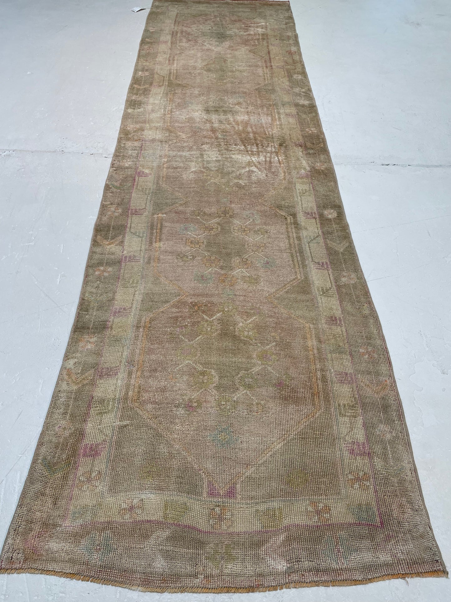 Hand-Knotted Wool Runner Turkish Oushak 2'11" x 10'8"