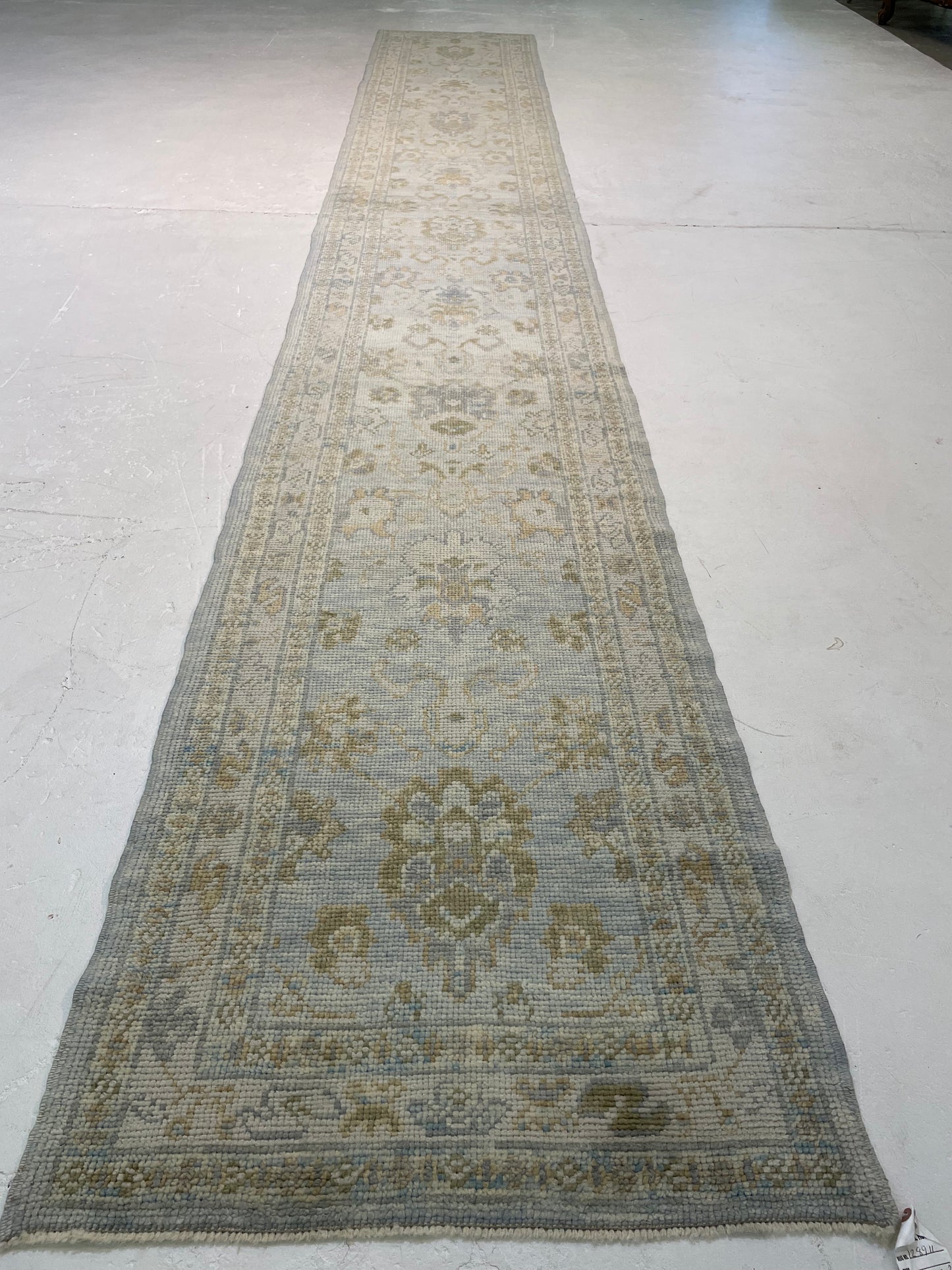 Hand-Knotted Wool Runner Turkish Oushak 2'7" x 17'2"