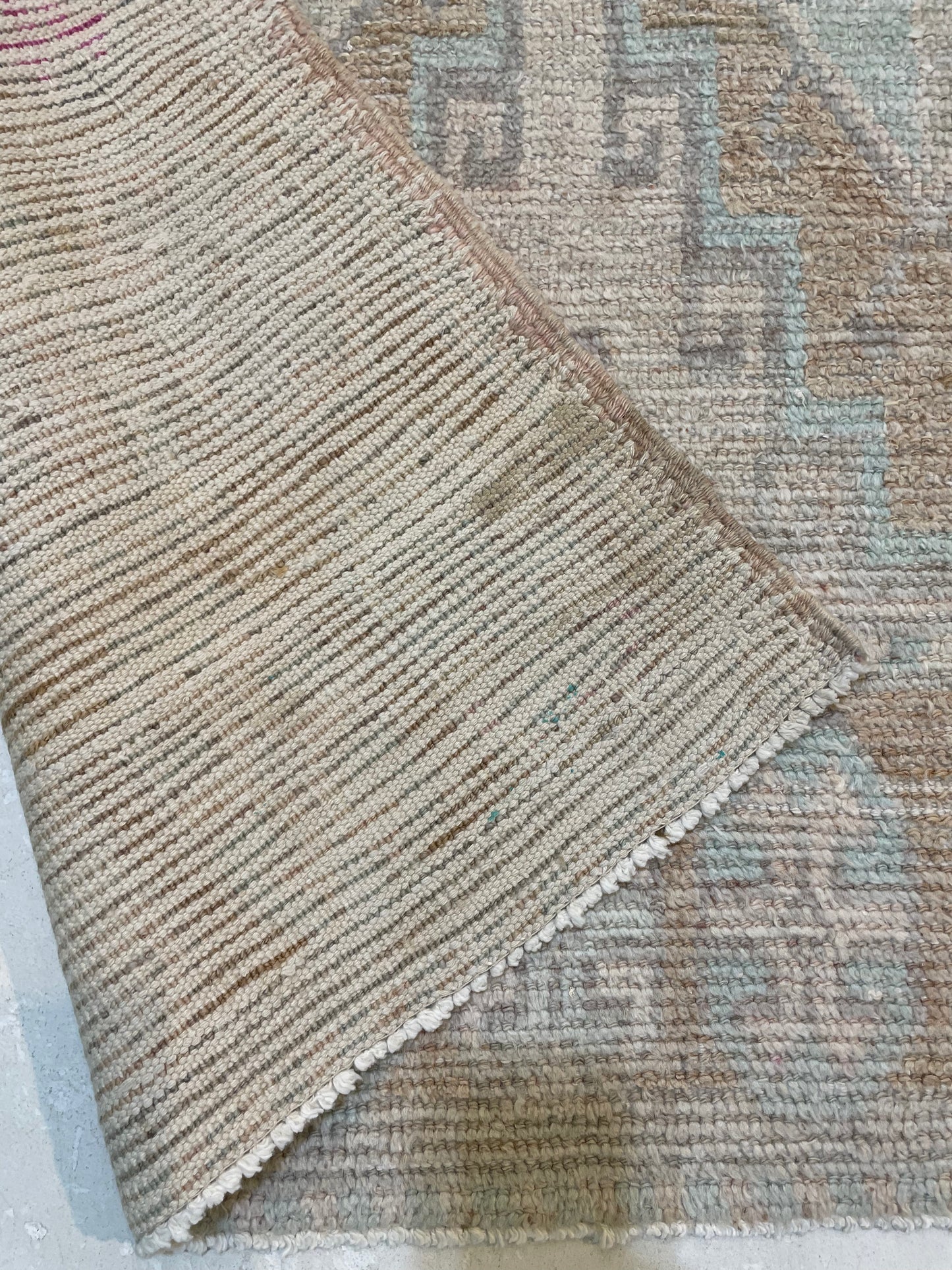 Hand-Knotted Wool Runner Turkish Oushak 3'5" x 10'4"
