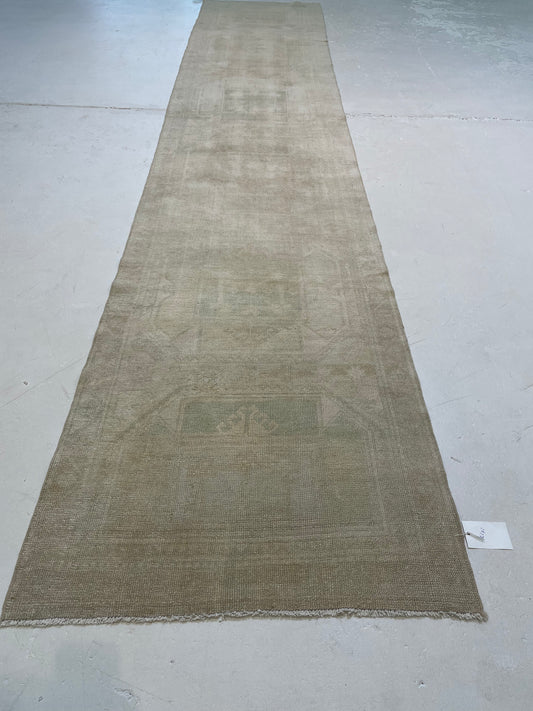 Hand-Knotted Wool Runner Turkish Oushak 2'9" x 14'2"