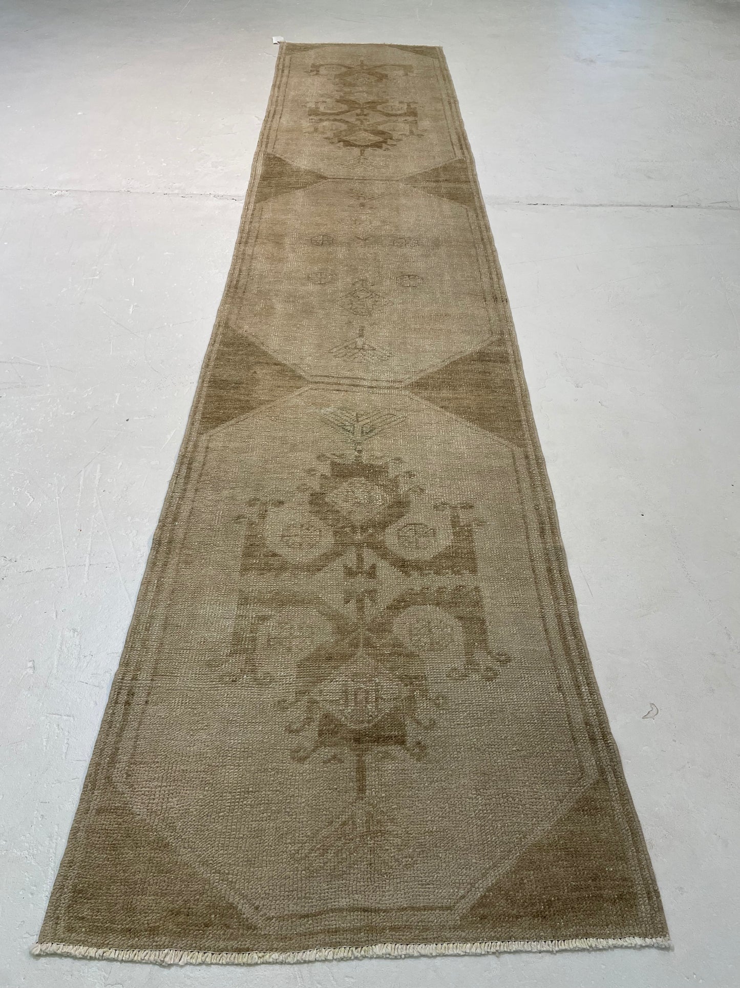 Hand-Knotted Wool Runner Turkish Oushak 2'7" x 12'6"