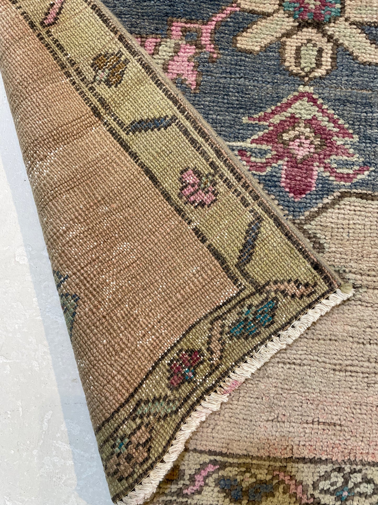 Hand-Knotted Wool Runner Turkish Oushak 3'3" x 10'1"