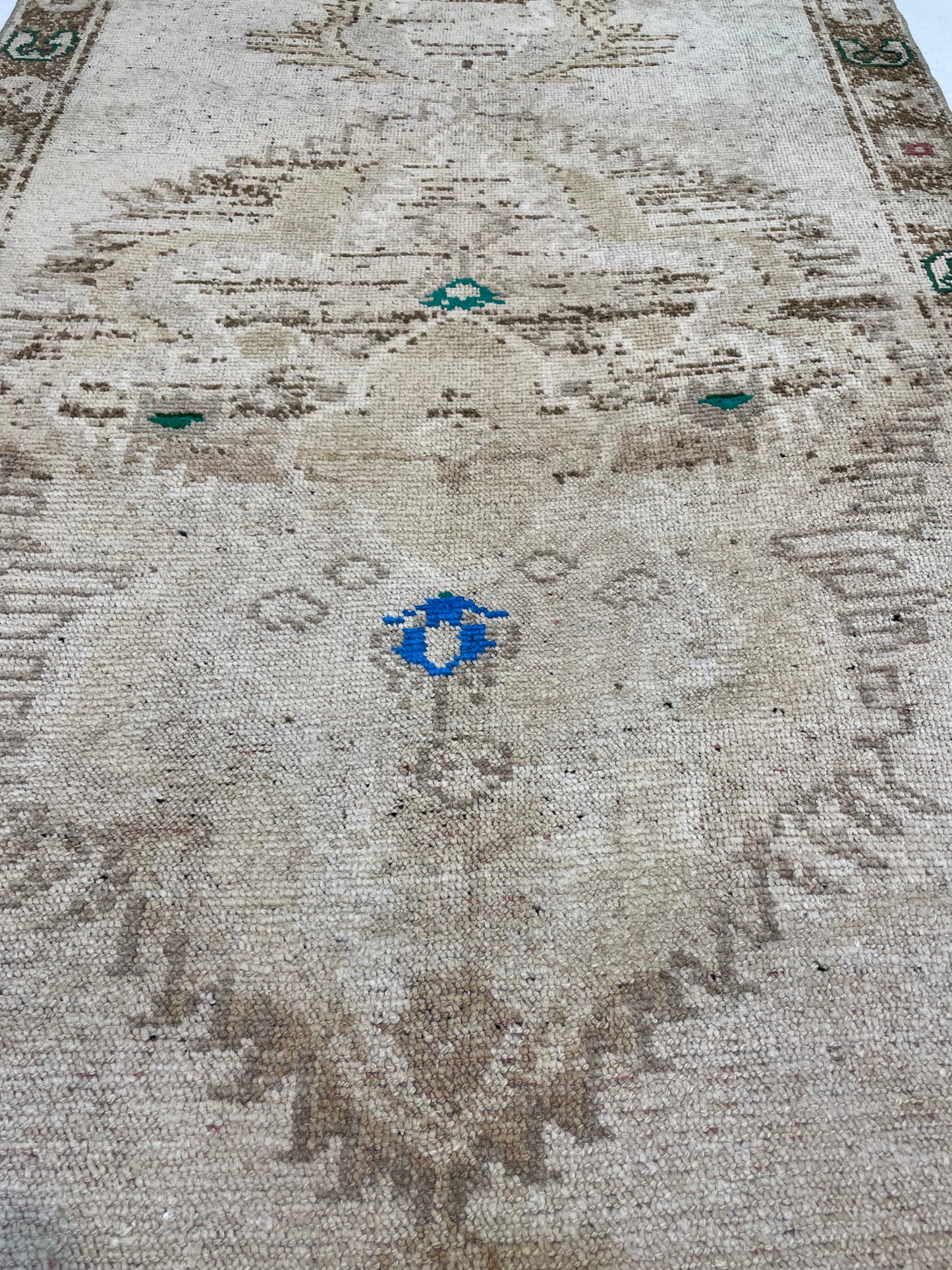 Hand-Knotted Wool Runner Turkish Oushak 3'1" x 10'1"