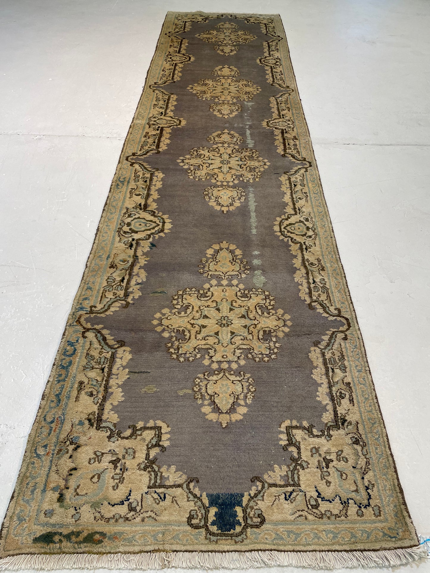 Hand-Knotted Wool Runner Turkish Oushak 3'1" x 12'11"