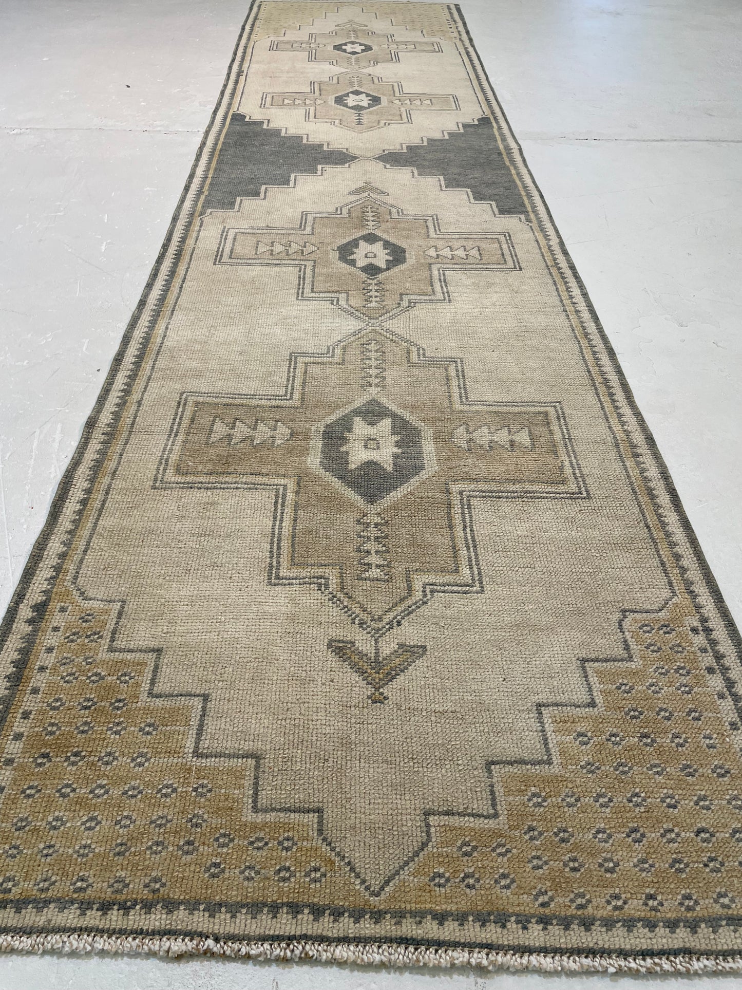 Hand-Knotted Wool Runner Turkish Oushak 2'10" x 11'8"