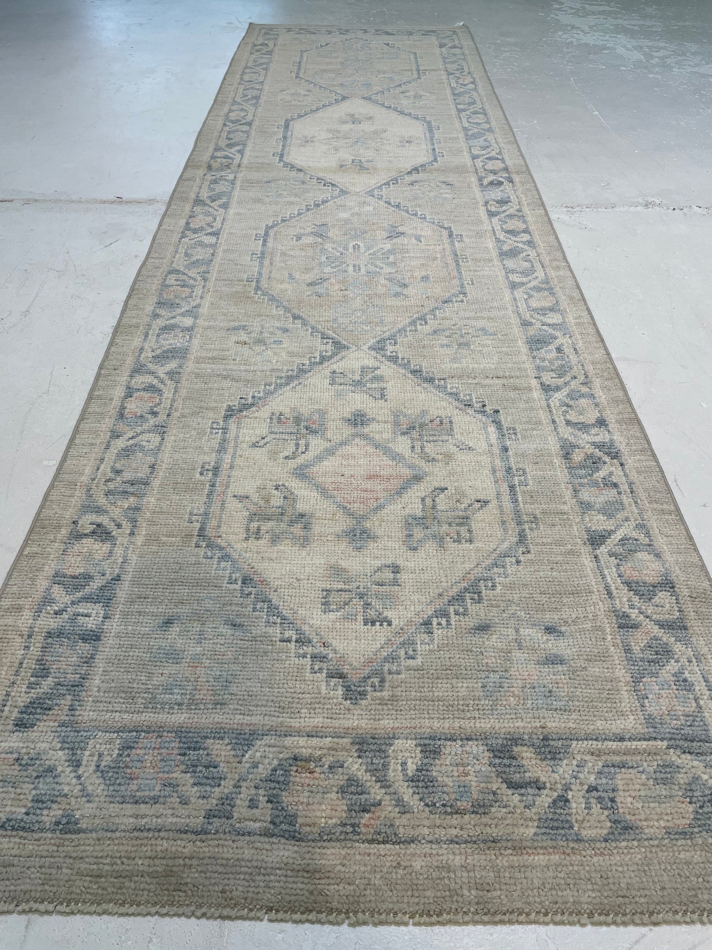 Hand-Knotted Wool Runner Pakistan Oushak 2'10" x 10'8"