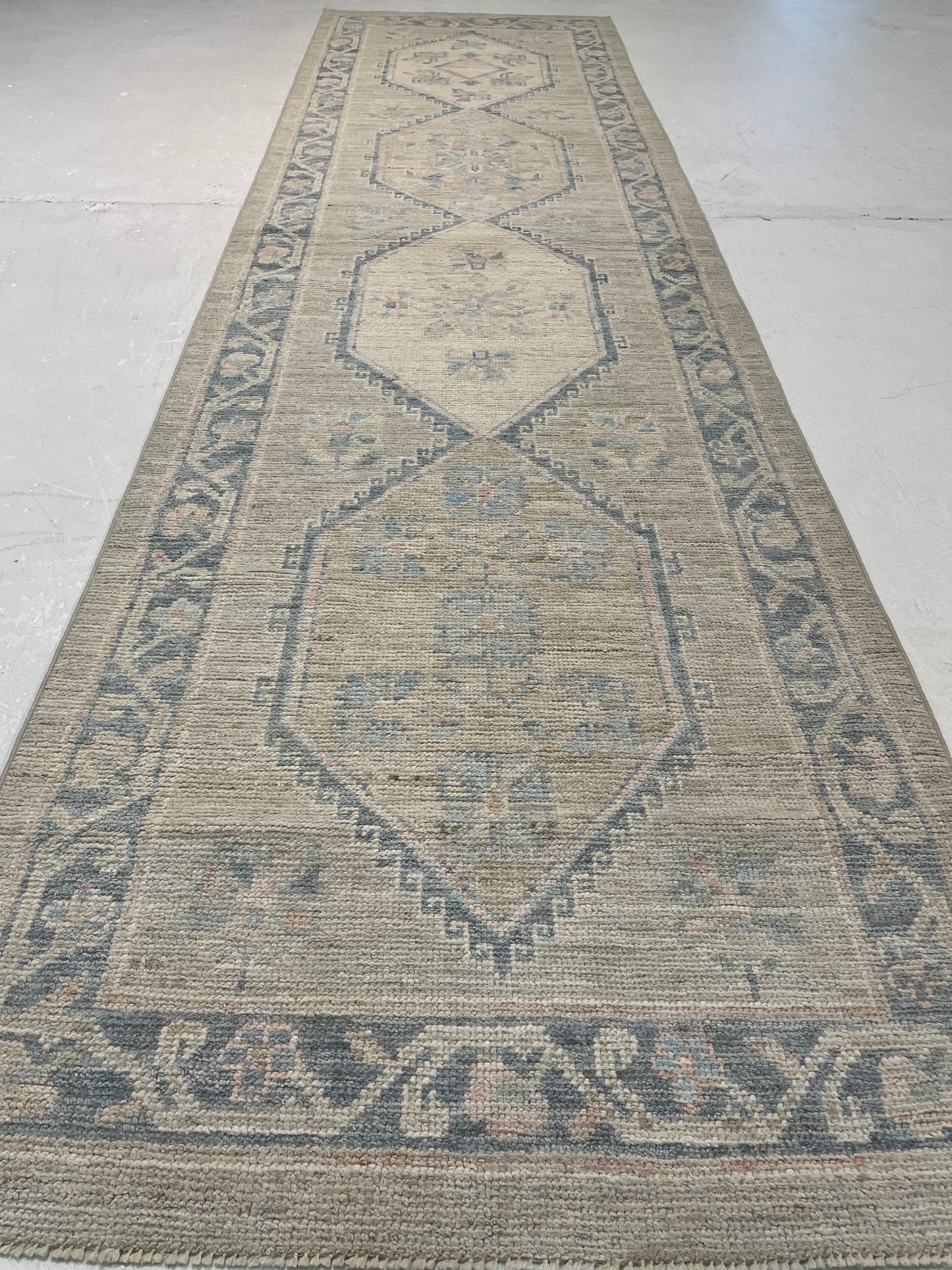Hand-Knotted Wool Runner Pakistan Oushak 2'10" x 10'8"