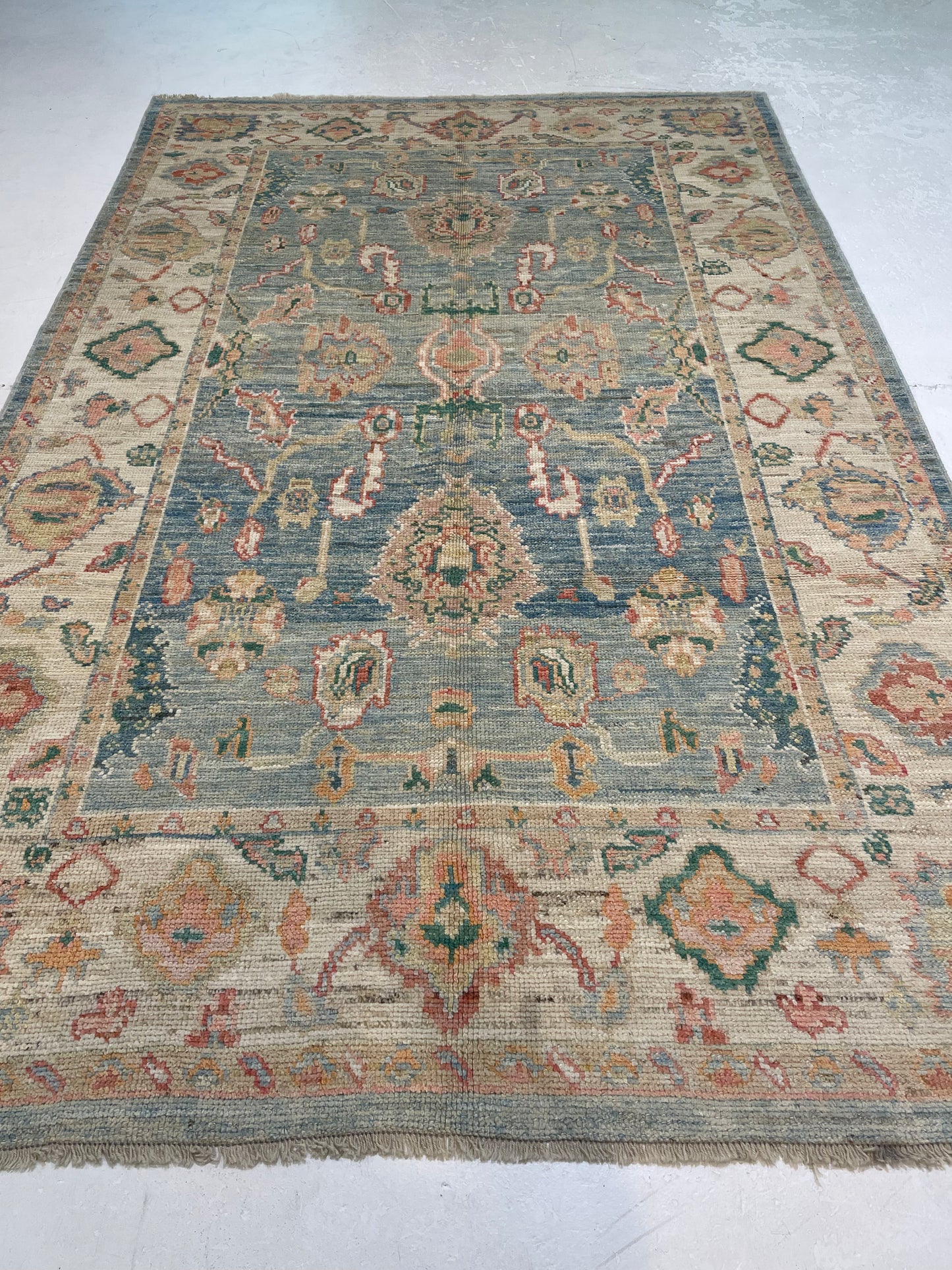 Hand-Knotted Wool Area Rug Turkish Oushak 6' x 9'5"