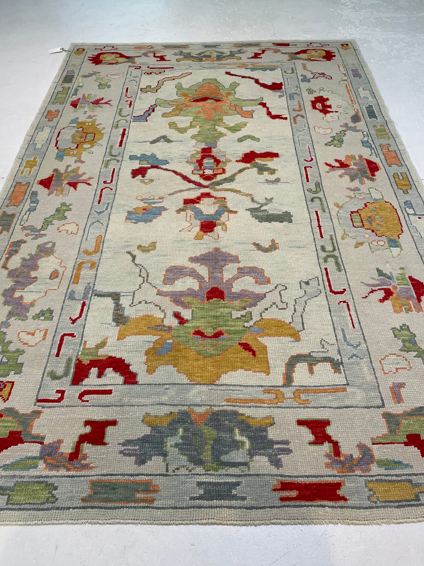 Hand-Knotted Wool Area Rug Turkish Oushak 6'1" x 9'9"