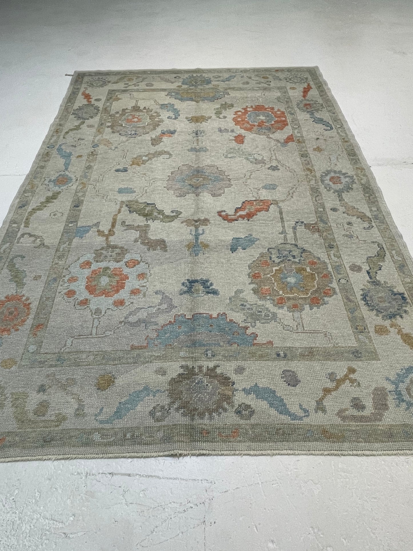 Hand-Knotted Wool Area Rug Turkish Oushak 6'1" x 9'2"